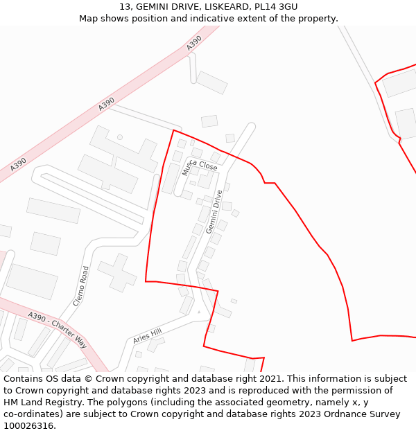 13, GEMINI DRIVE, LISKEARD, PL14 3GU: Location map and indicative extent of plot