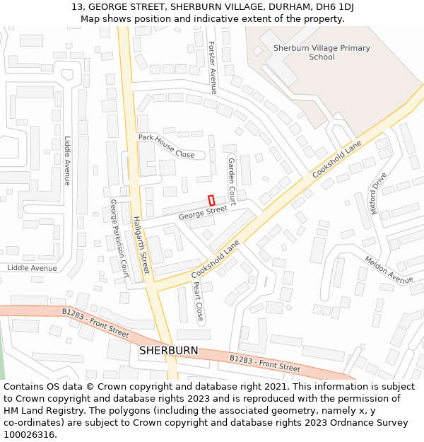 13, GEORGE STREET, SHERBURN VILLAGE, DURHAM, DH6 1DJ: Location map and indicative extent of plot