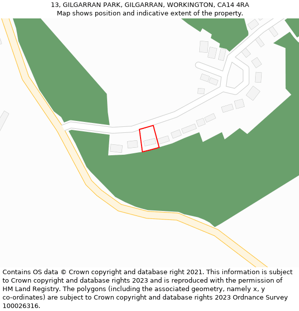 13, GILGARRAN PARK, GILGARRAN, WORKINGTON, CA14 4RA: Location map and indicative extent of plot