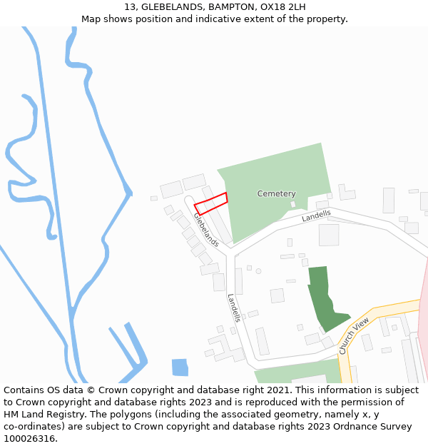 13, GLEBELANDS, BAMPTON, OX18 2LH: Location map and indicative extent of plot