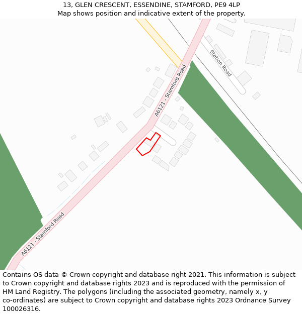 13, GLEN CRESCENT, ESSENDINE, STAMFORD, PE9 4LP: Location map and indicative extent of plot