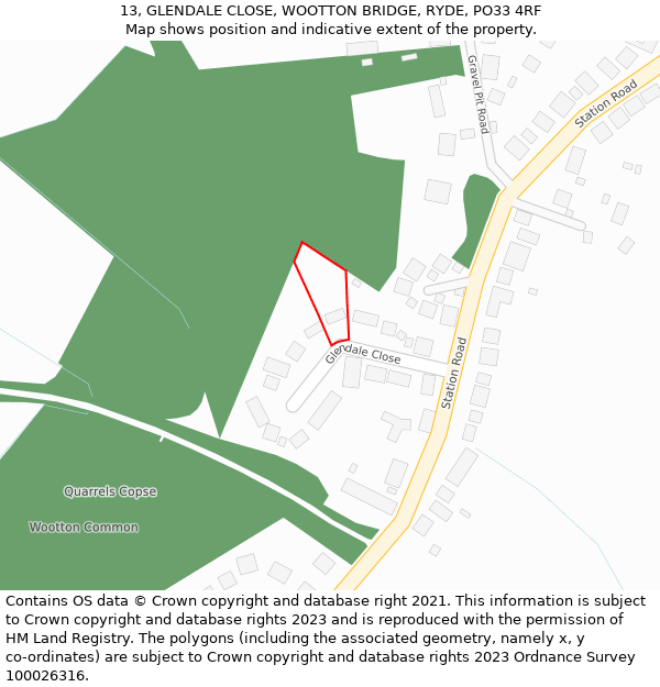 13, GLENDALE CLOSE, WOOTTON BRIDGE, RYDE, PO33 4RF: Location map and indicative extent of plot