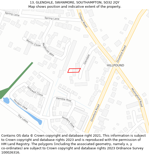 13, GLENDALE, SWANMORE, SOUTHAMPTON, SO32 2QY: Location map and indicative extent of plot