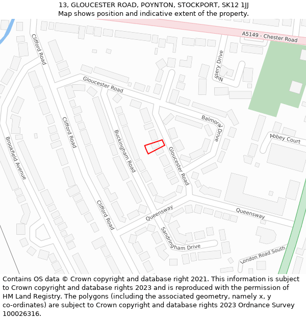 13, GLOUCESTER ROAD, POYNTON, STOCKPORT, SK12 1JJ: Location map and indicative extent of plot
