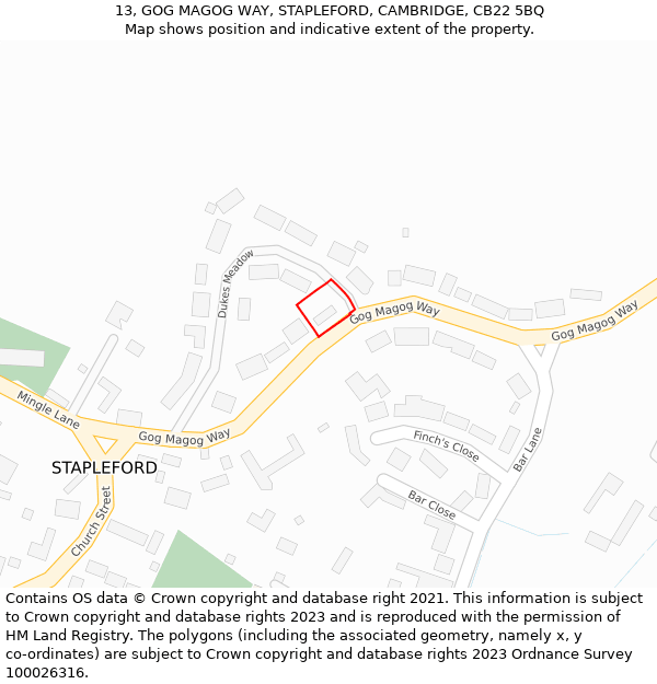 13, GOG MAGOG WAY, STAPLEFORD, CAMBRIDGE, CB22 5BQ: Location map and indicative extent of plot