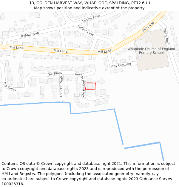 13, GOLDEN HARVEST WAY, WHAPLODE, SPALDING, PE12 6UU: Location map and indicative extent of plot