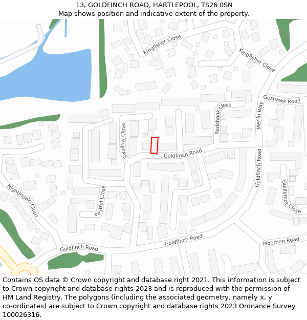 13, GOLDFINCH ROAD, HARTLEPOOL, TS26 0SN: Location map and indicative extent of plot