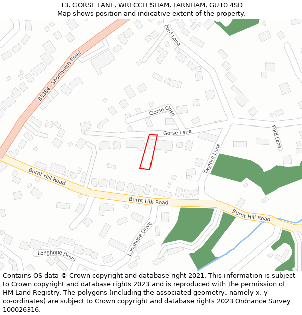 13, GORSE LANE, WRECCLESHAM, FARNHAM, GU10 4SD: Location map and indicative extent of plot