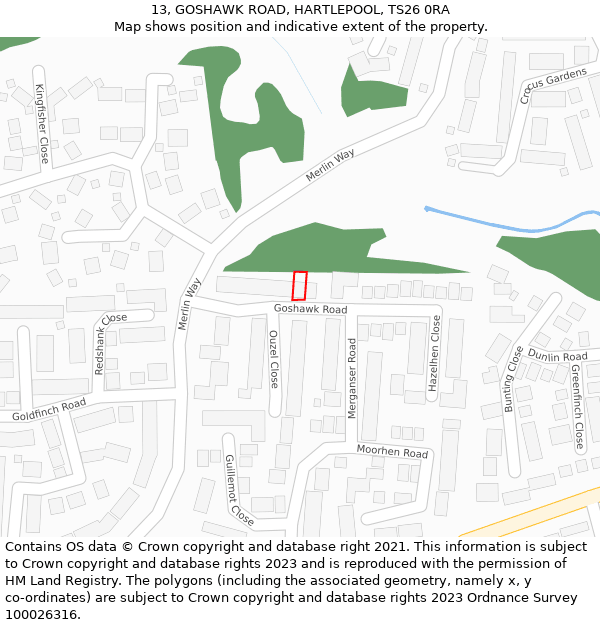 13, GOSHAWK ROAD, HARTLEPOOL, TS26 0RA: Location map and indicative extent of plot