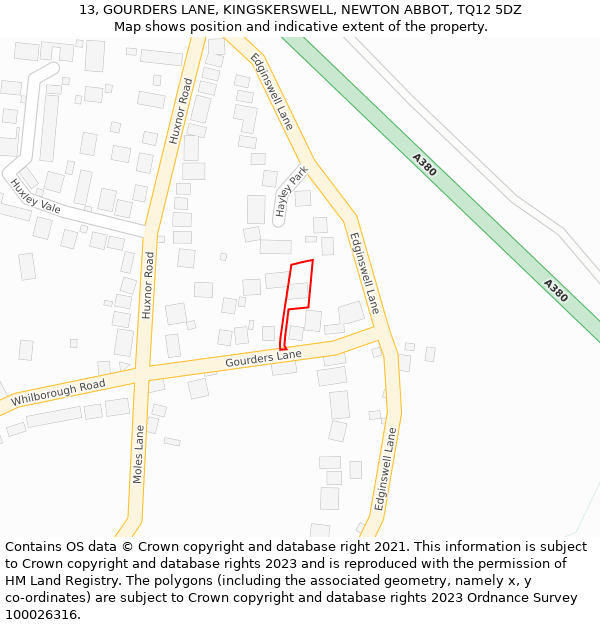 13, GOURDERS LANE, KINGSKERSWELL, NEWTON ABBOT, TQ12 5DZ: Location map and indicative extent of plot
