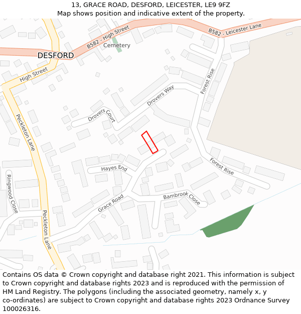 13, GRACE ROAD, DESFORD, LEICESTER, LE9 9FZ: Location map and indicative extent of plot