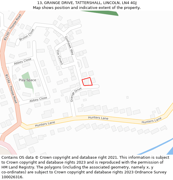 13, GRANGE DRIVE, TATTERSHALL, LINCOLN, LN4 4GJ: Location map and indicative extent of plot