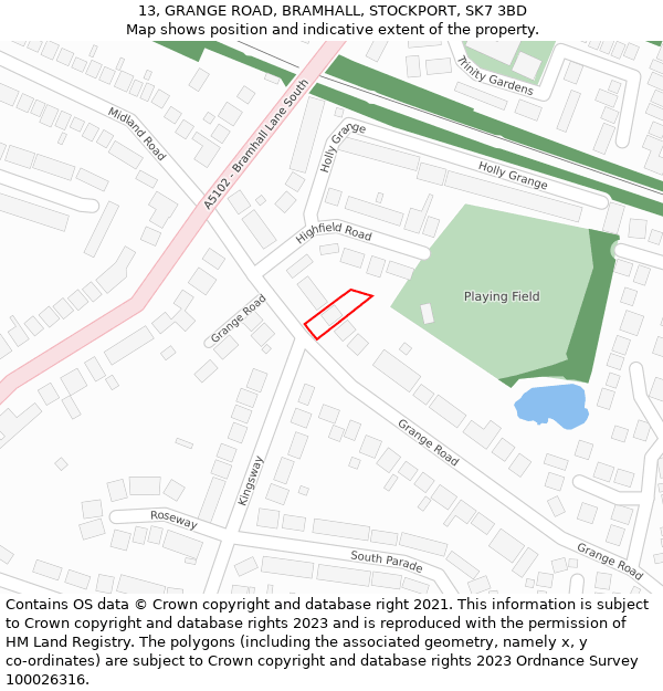 13, GRANGE ROAD, BRAMHALL, STOCKPORT, SK7 3BD: Location map and indicative extent of plot