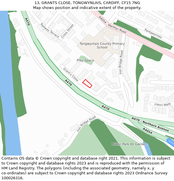 13, GRANTS CLOSE, TONGWYNLAIS, CARDIFF, CF15 7NG: Location map and indicative extent of plot