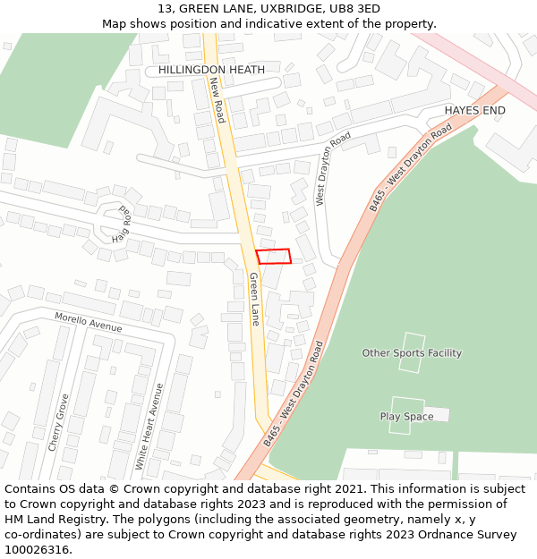 13, GREEN LANE, UXBRIDGE, UB8 3ED: Location map and indicative extent of plot