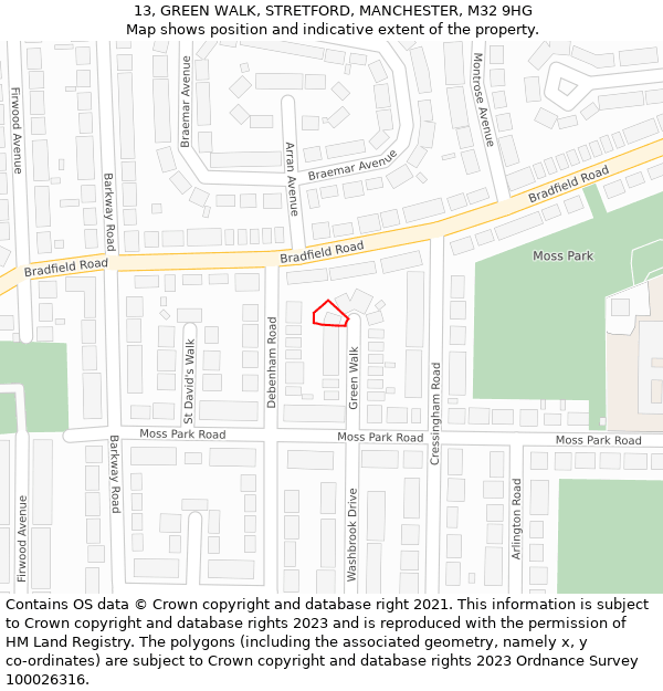 13, GREEN WALK, STRETFORD, MANCHESTER, M32 9HG: Location map and indicative extent of plot