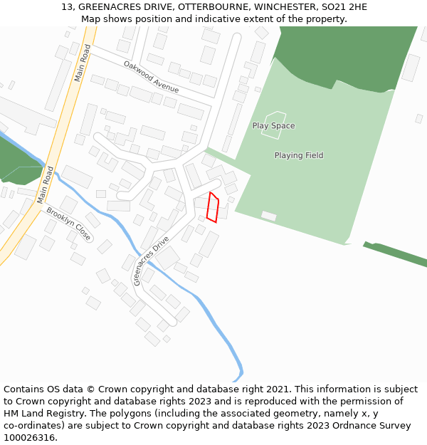 13, GREENACRES DRIVE, OTTERBOURNE, WINCHESTER, SO21 2HE: Location map and indicative extent of plot
