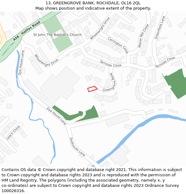 13, GREENGROVE BANK, ROCHDALE, OL16 2QL: Location map and indicative extent of plot