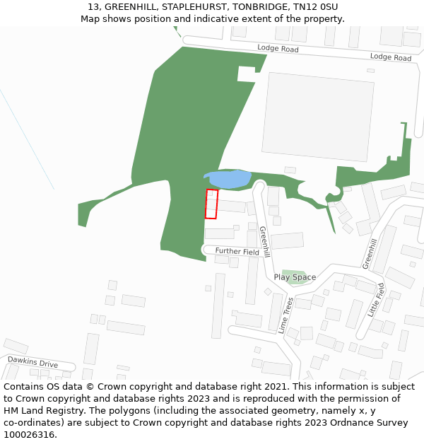 13, GREENHILL, STAPLEHURST, TONBRIDGE, TN12 0SU: Location map and indicative extent of plot