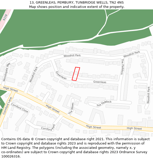 13, GREENLEAS, PEMBURY, TUNBRIDGE WELLS, TN2 4NS: Location map and indicative extent of plot
