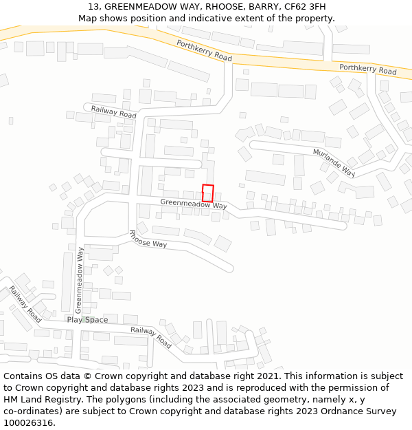 13, GREENMEADOW WAY, RHOOSE, BARRY, CF62 3FH: Location map and indicative extent of plot