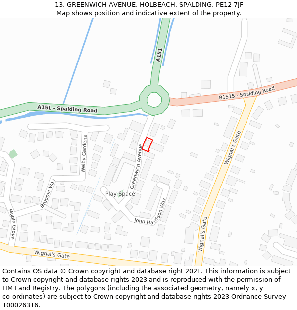 13, GREENWICH AVENUE, HOLBEACH, SPALDING, PE12 7JF: Location map and indicative extent of plot