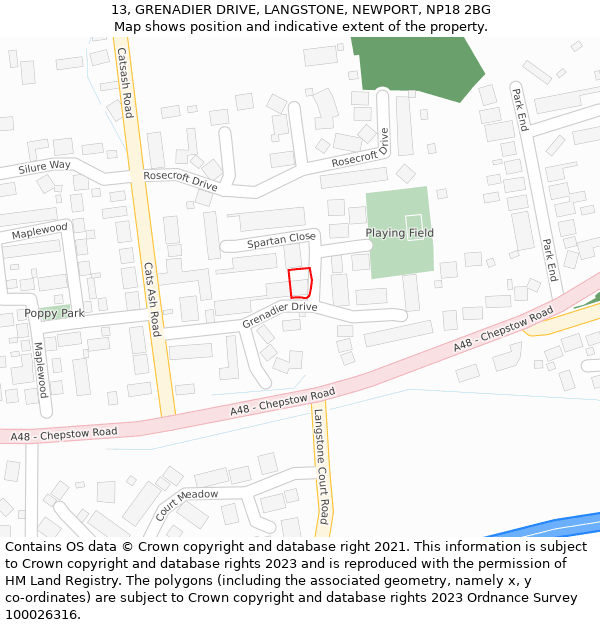 13, GRENADIER DRIVE, LANGSTONE, NEWPORT, NP18 2BG: Location map and indicative extent of plot