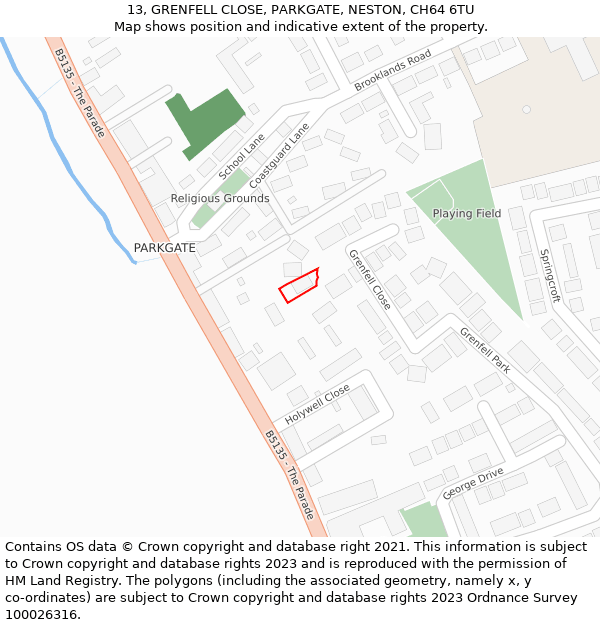 13, GRENFELL CLOSE, PARKGATE, NESTON, CH64 6TU: Location map and indicative extent of plot