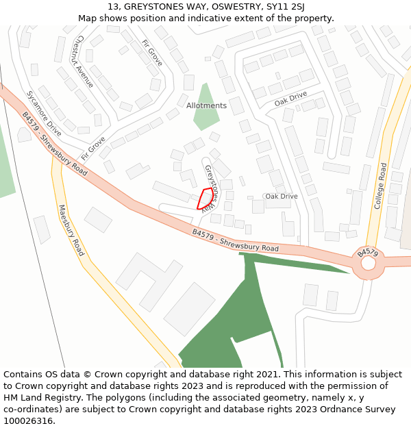 13, GREYSTONES WAY, OSWESTRY, SY11 2SJ: Location map and indicative extent of plot