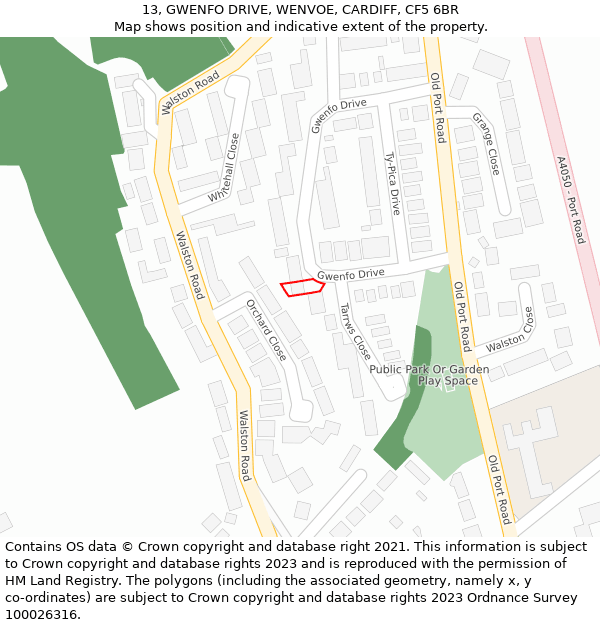 13, GWENFO DRIVE, WENVOE, CARDIFF, CF5 6BR: Location map and indicative extent of plot