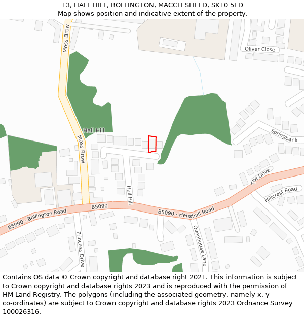 13, HALL HILL, BOLLINGTON, MACCLESFIELD, SK10 5ED: Location map and indicative extent of plot