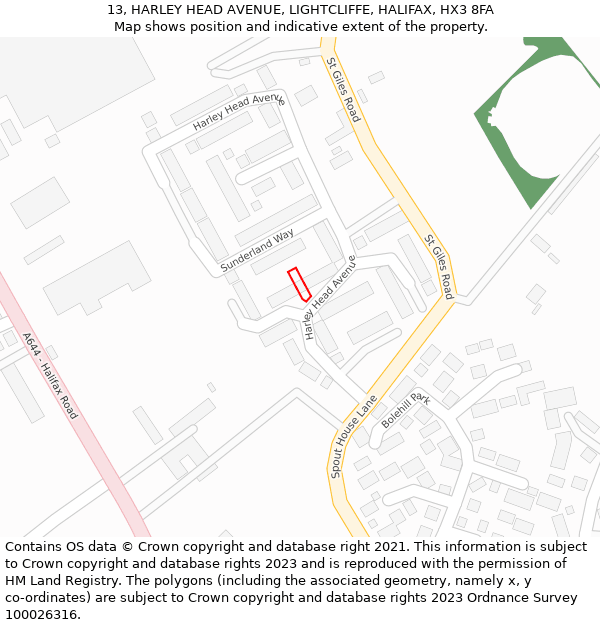 13, HARLEY HEAD AVENUE, LIGHTCLIFFE, HALIFAX, HX3 8FA: Location map and indicative extent of plot