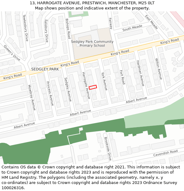 13, HARROGATE AVENUE, PRESTWICH, MANCHESTER, M25 0LT: Location map and indicative extent of plot