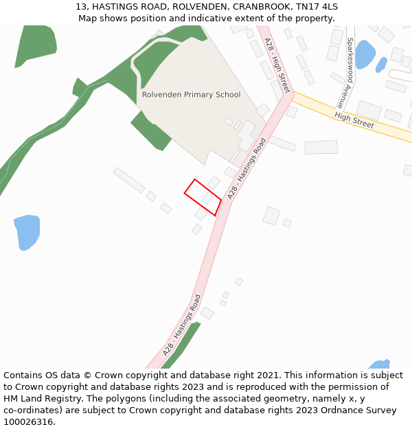 13, HASTINGS ROAD, ROLVENDEN, CRANBROOK, TN17 4LS: Location map and indicative extent of plot