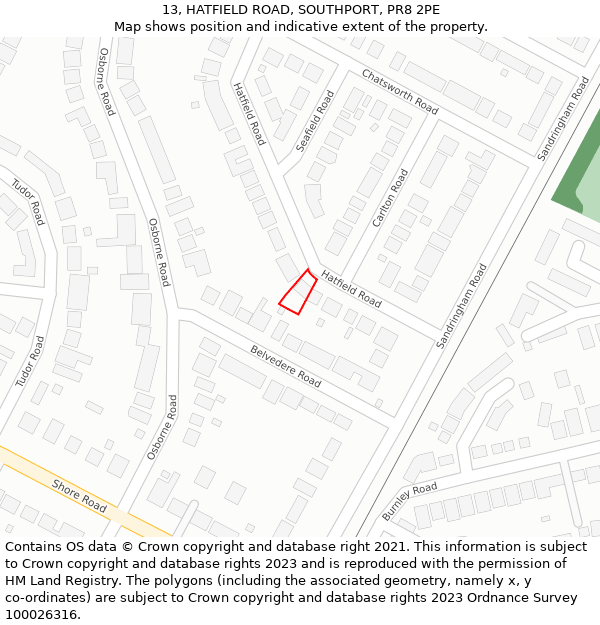 13, HATFIELD ROAD, SOUTHPORT, PR8 2PE: Location map and indicative extent of plot