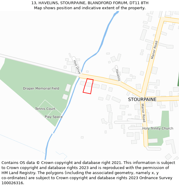 13, HAVELINS, STOURPAINE, BLANDFORD FORUM, DT11 8TH: Location map and indicative extent of plot