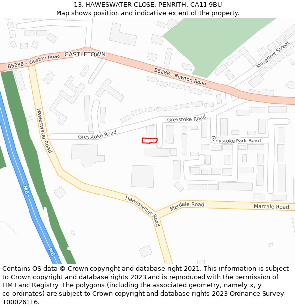 13, HAWESWATER CLOSE, PENRITH, CA11 9BU: Location map and indicative extent of plot