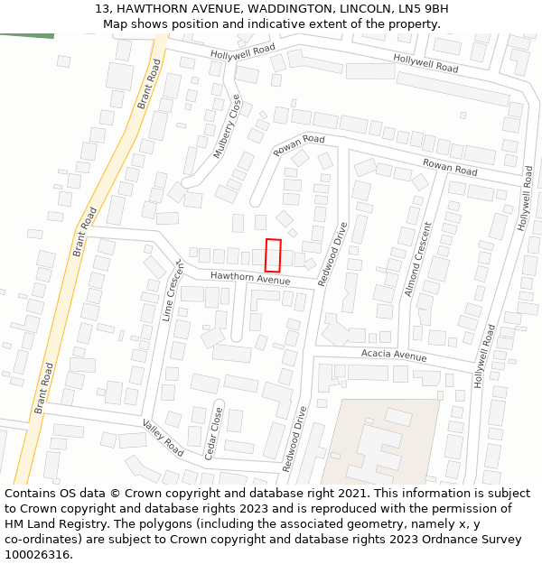 13, HAWTHORN AVENUE, WADDINGTON, LINCOLN, LN5 9BH: Location map and indicative extent of plot