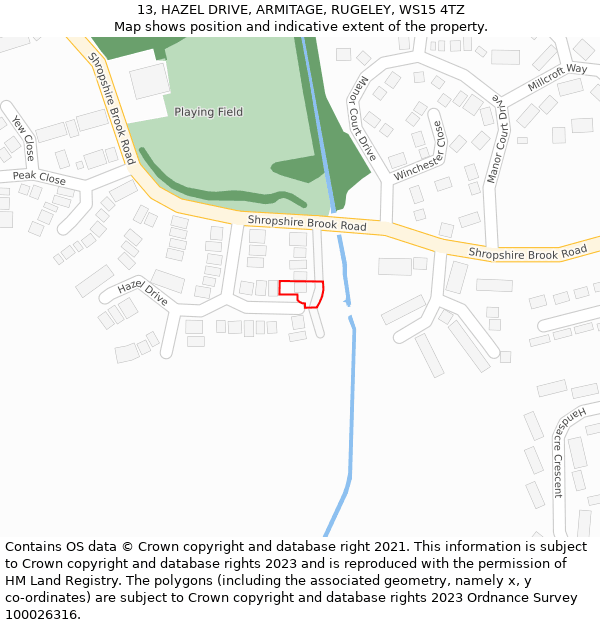 13, HAZEL DRIVE, ARMITAGE, RUGELEY, WS15 4TZ: Location map and indicative extent of plot