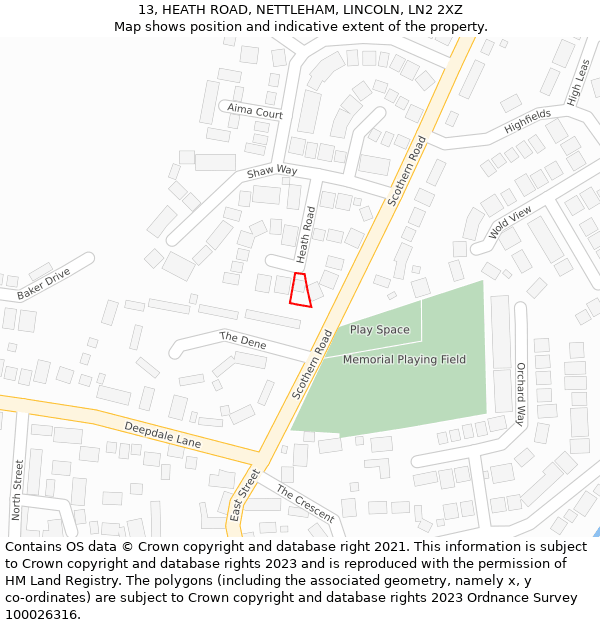 13, HEATH ROAD, NETTLEHAM, LINCOLN, LN2 2XZ: Location map and indicative extent of plot