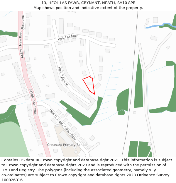 13, HEOL LAS FAWR, CRYNANT, NEATH, SA10 8PB: Location map and indicative extent of plot