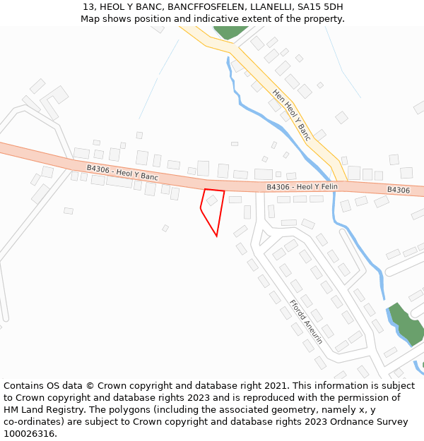 13, HEOL Y BANC, BANCFFOSFELEN, LLANELLI, SA15 5DH: Location map and indicative extent of plot