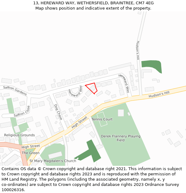 13, HEREWARD WAY, WETHERSFIELD, BRAINTREE, CM7 4EG: Location map and indicative extent of plot