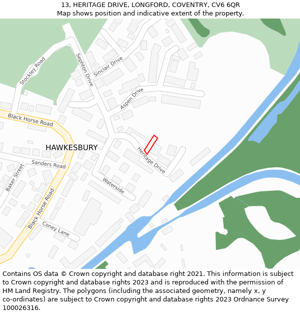 13, HERITAGE DRIVE, LONGFORD, COVENTRY, CV6 6QR: Location map and indicative extent of plot