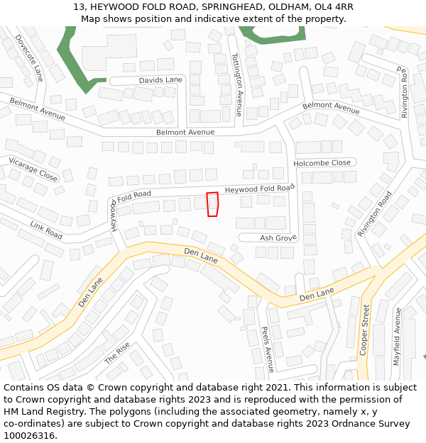13, HEYWOOD FOLD ROAD, SPRINGHEAD, OLDHAM, OL4 4RR: Location map and indicative extent of plot