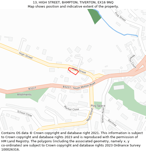 13, HIGH STREET, BAMPTON, TIVERTON, EX16 9NQ: Location map and indicative extent of plot