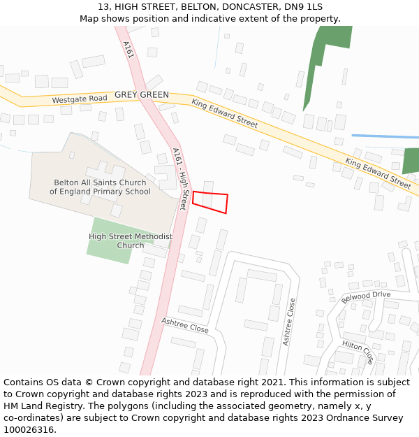 13, HIGH STREET, BELTON, DONCASTER, DN9 1LS: Location map and indicative extent of plot
