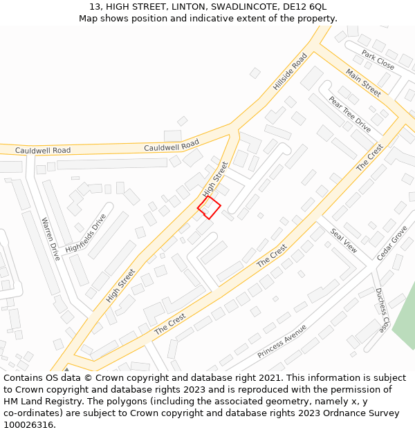 13, HIGH STREET, LINTON, SWADLINCOTE, DE12 6QL: Location map and indicative extent of plot