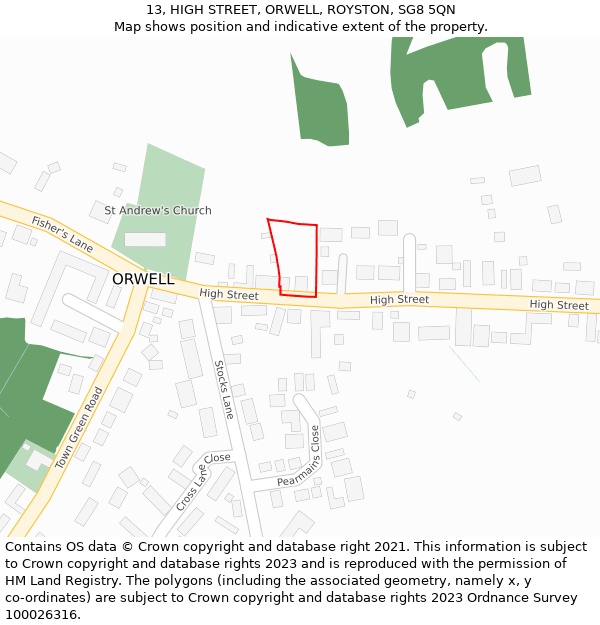 13, HIGH STREET, ORWELL, ROYSTON, SG8 5QN: Location map and indicative extent of plot