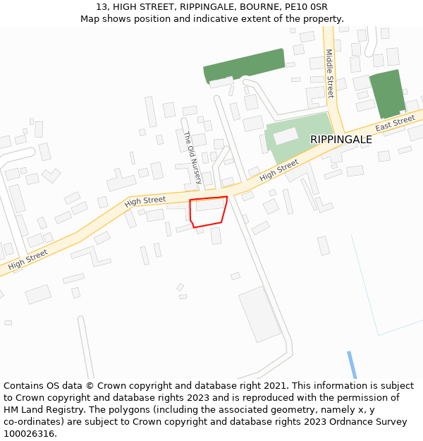 13, HIGH STREET, RIPPINGALE, BOURNE, PE10 0SR: Location map and indicative extent of plot